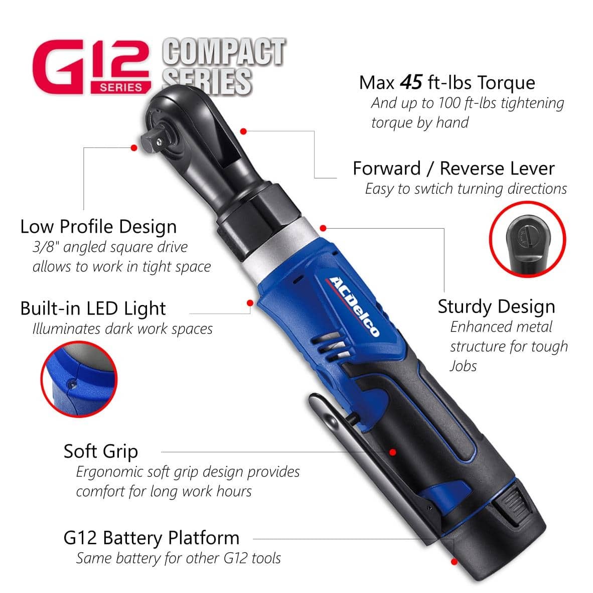 ACDelco G12 Series 2Tool Combo Kit 1/4" & 3/8" Cordless Ratchet